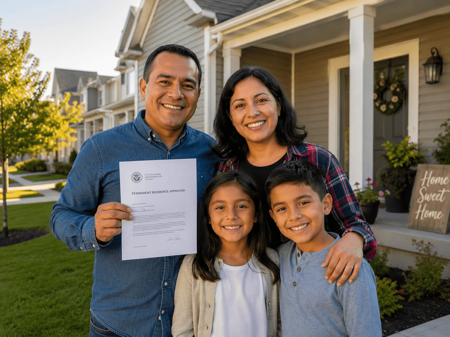 Family celebrating immigration approval